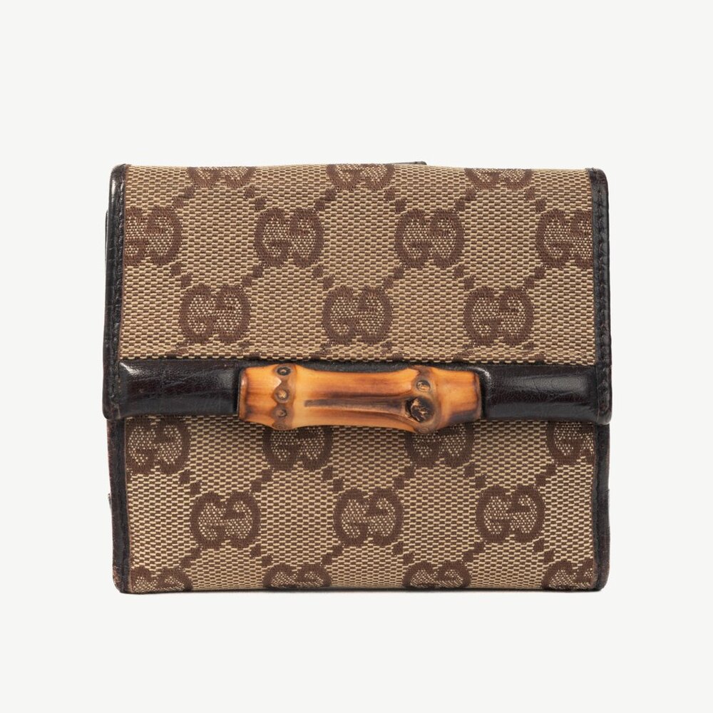 Gucci Beige GG Canvas Bamboo Bifold Wallet